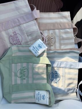 Trader Joe's 2026 Pastel Striped Mini Canvas Tote Bag (Multiple Colors)